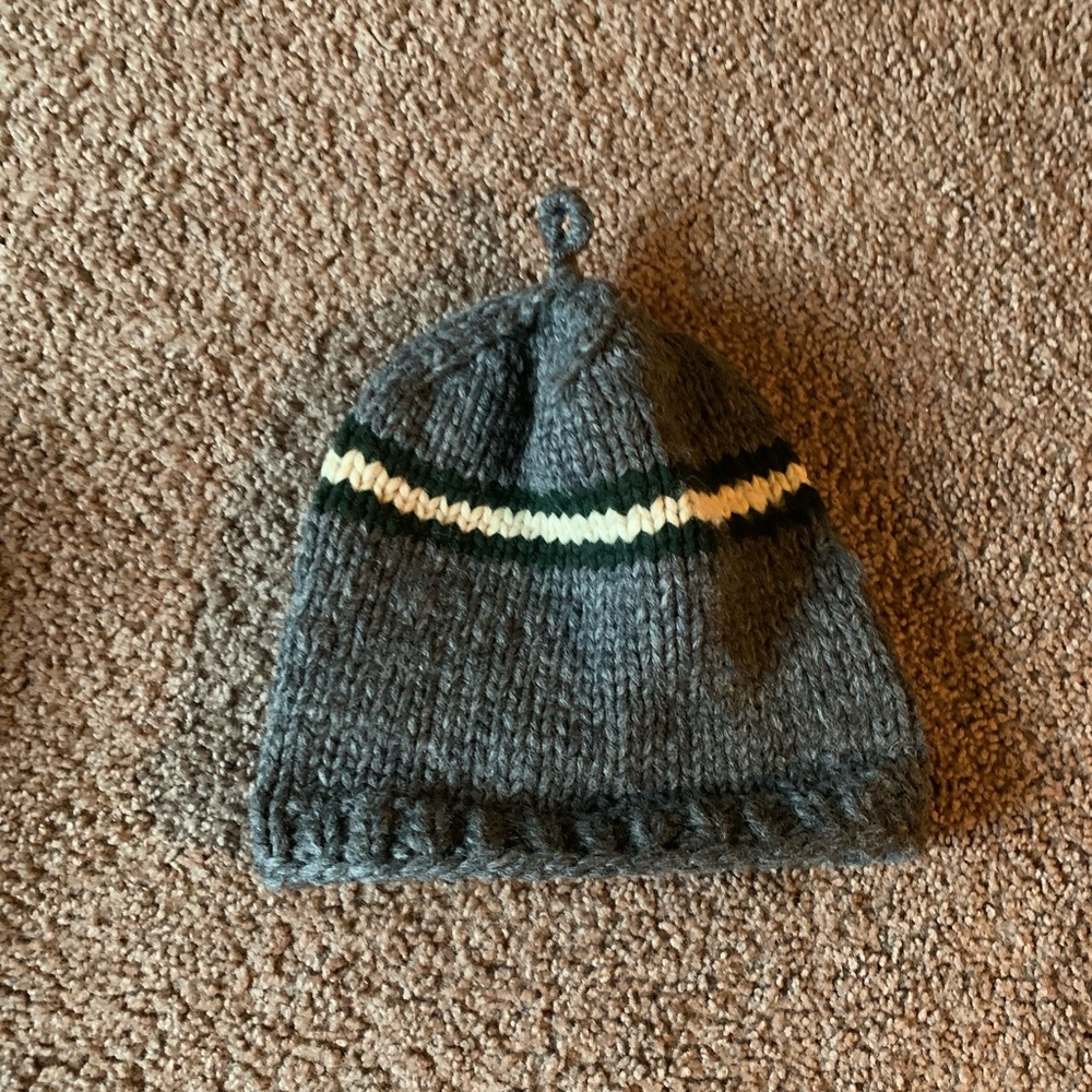 Vintage 90s J. Crew Gray and Green Wool Beanie Hat